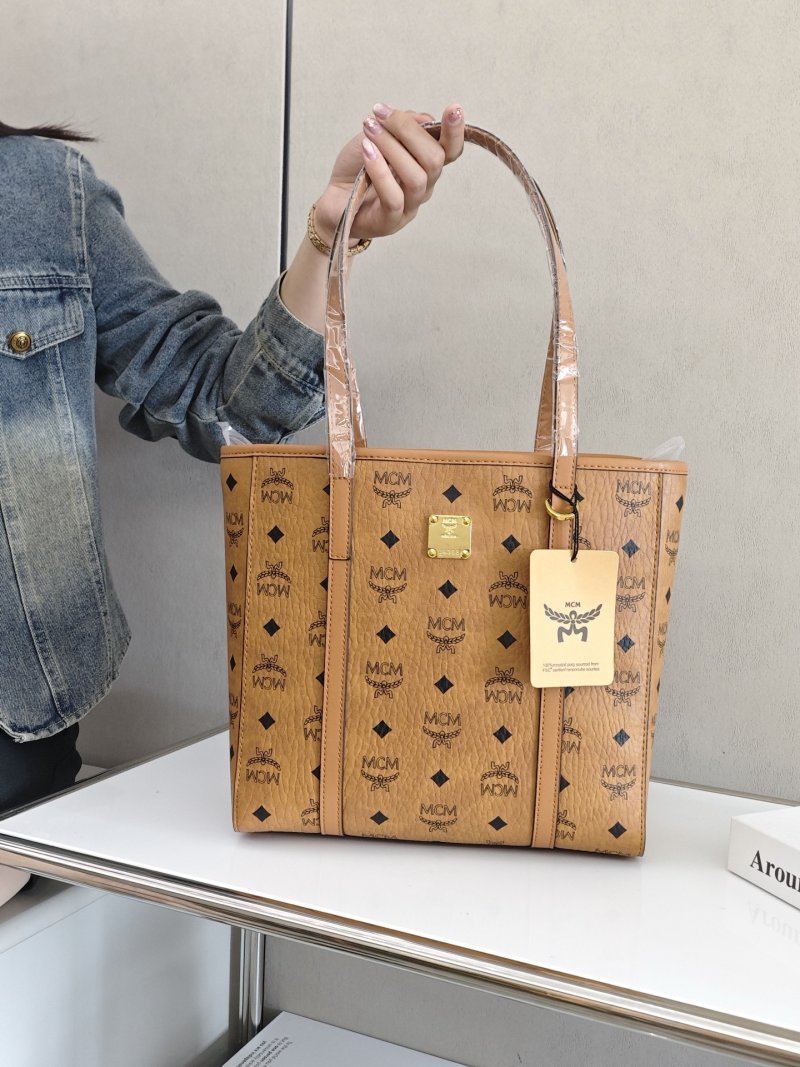 MCM Visetos Small Tote Bag Cognac Monogram view