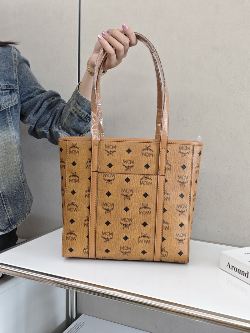 MCM Visetos Small Tote Bag Cognac Monogram view