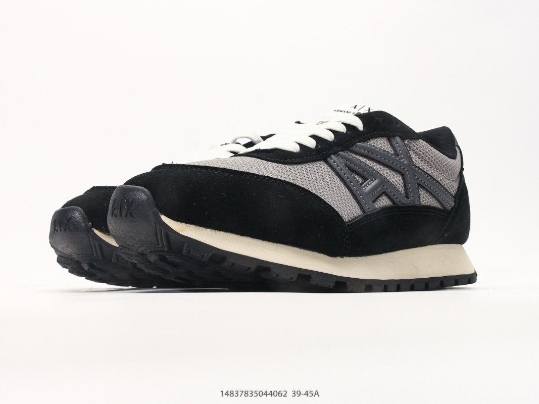 Armani Exchange AX Suede Nylon Low-Top Sneaker Black Grey view
