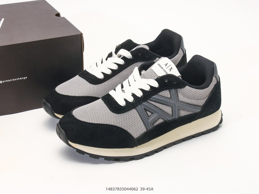 Armani Exchange AX Suede Nylon Low-Top Sneaker Black Grey view