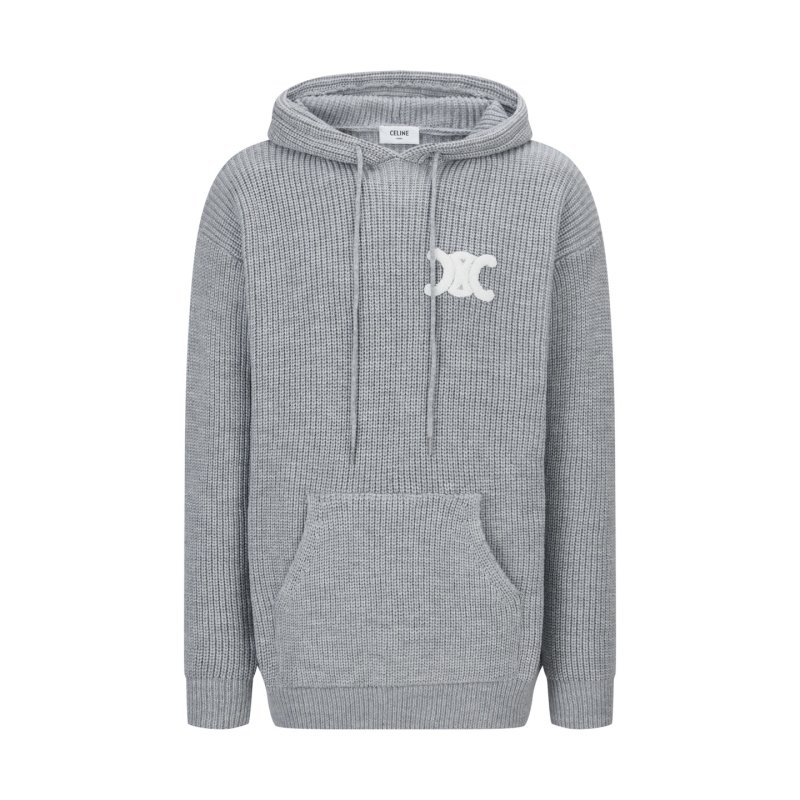 Celine Triomphe Embroidered Wool Hoodie Grey