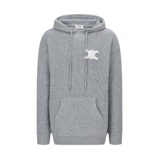 Celine Triomphe Embroidered Wool Hoodie Grey