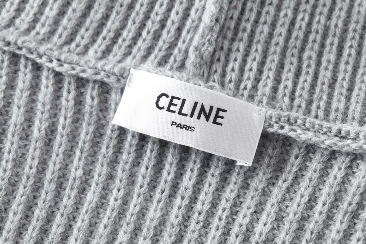 Celine Triomphe Embroidered Wool Hoodie Grey view