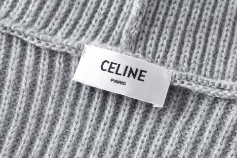 Celine Triomphe Embroidered Wool Hoodie Grey view 4
