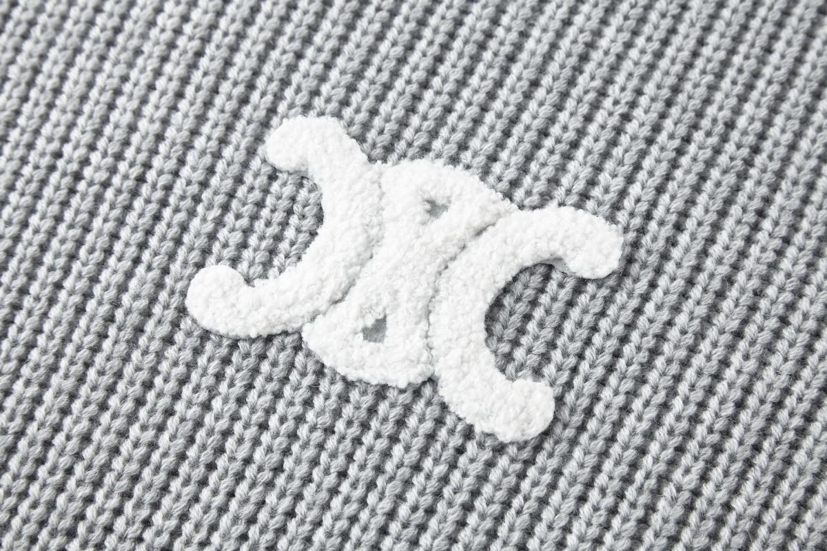 Celine Triomphe Embroidered Wool Hoodie Grey view