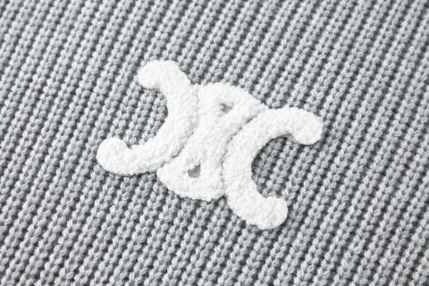 Celine Triomphe Embroidered Wool Hoodie Grey view 6