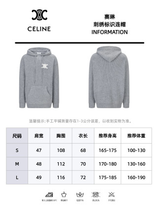 Celine Triomphe Embroidered Wool Hoodie Grey view 10