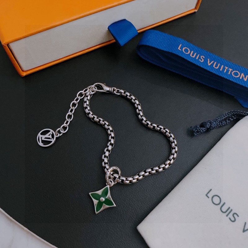 Louis Vuitton UA LV Monogram Silver Chain Bracelet with Green Pendant view