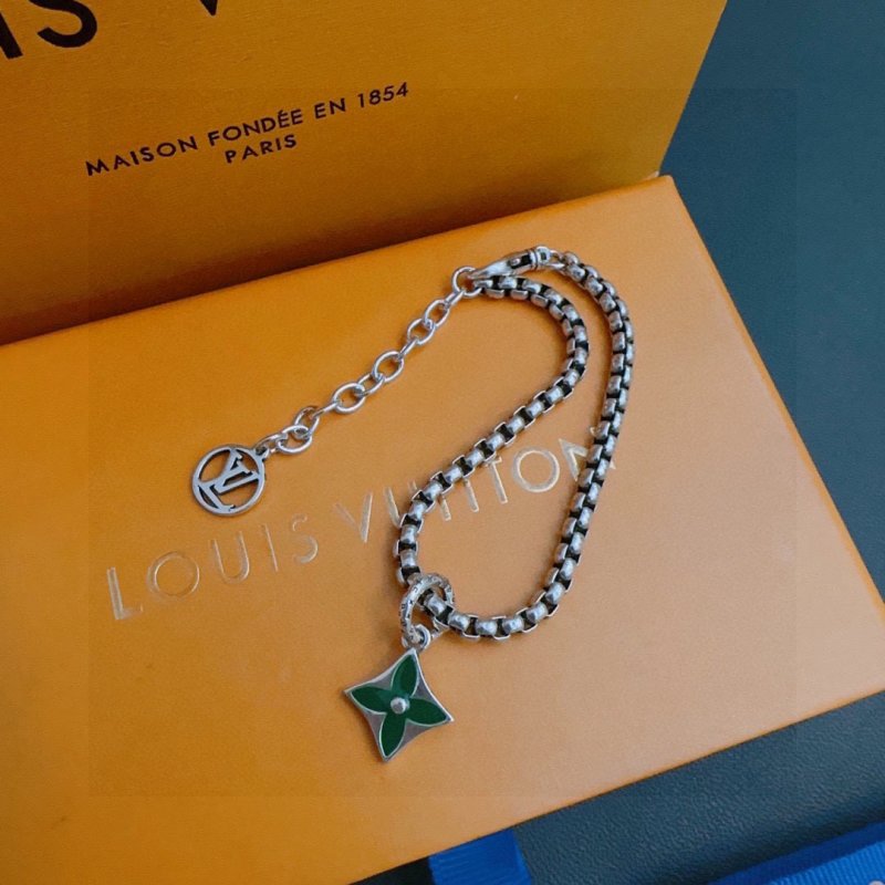 Louis Vuitton UA LV Monogram Silver Chain Bracelet with Green Pendant view