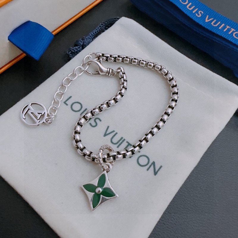 Louis Vuitton UA LV Monogram Silver Chain Bracelet with Green Pendant view