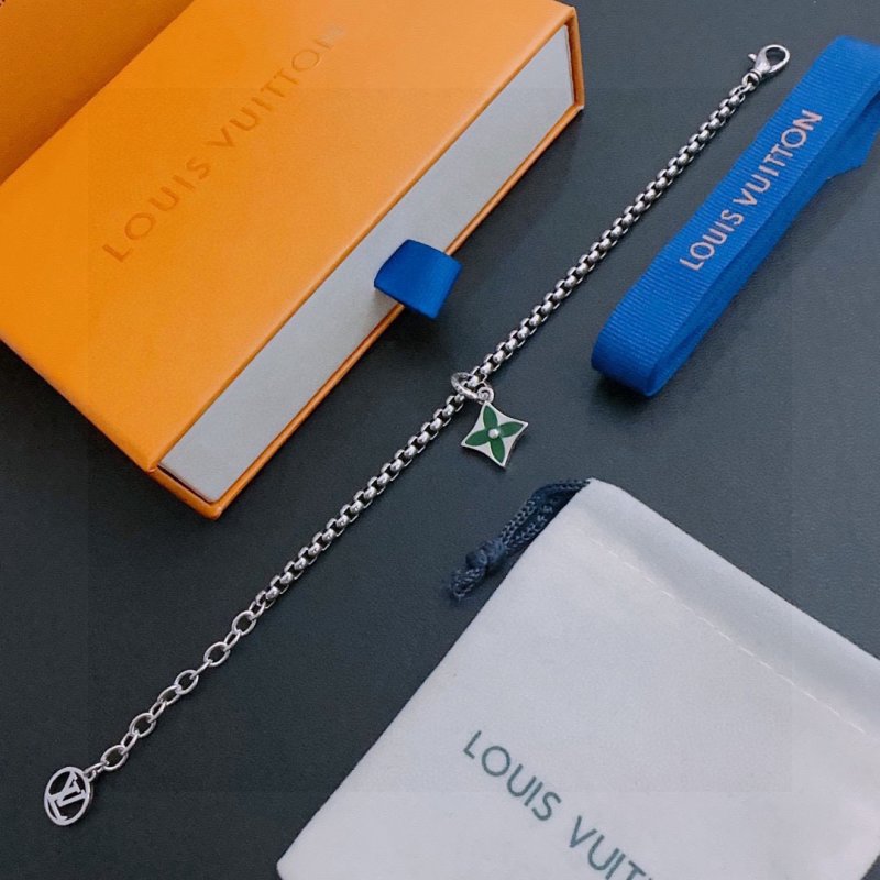 Louis Vuitton UA LV Monogram Silver Chain Bracelet with Green Pendant view