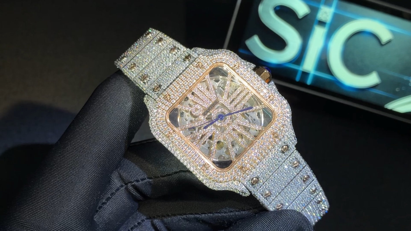 Cartier Santos Full Diamond Moissanite Watch - D Color VVS