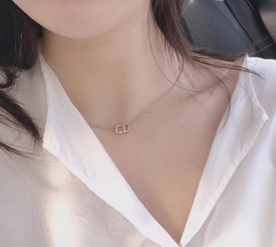 Dior Clair D Lune CD Letter Pendant Necklace Silver view