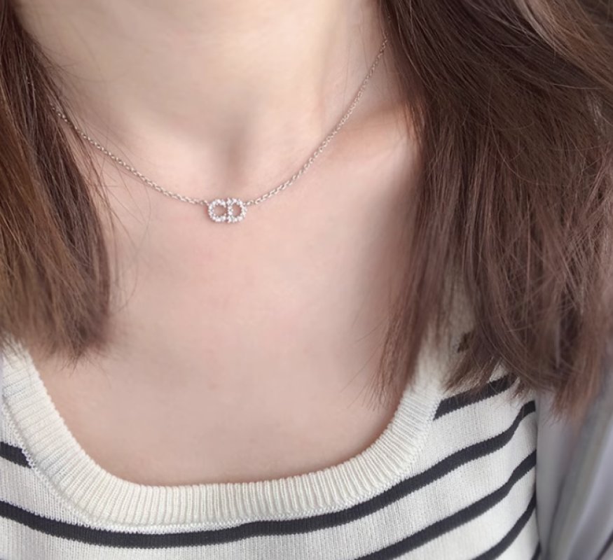 Dior Clair D Lune CD Letter Pendant Necklace Silver view