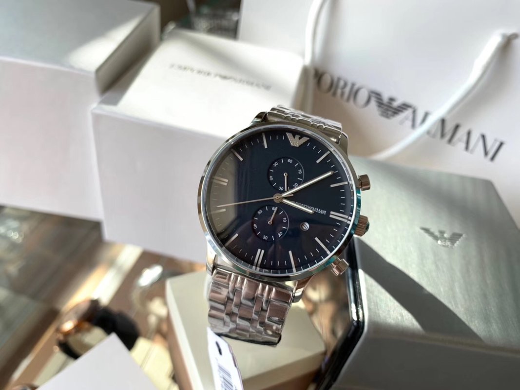 Armani AR1648 Silver Steel Band Quartz Watch 43mm