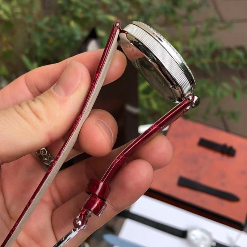 Cartier Ballon Bleu Wine Red Leather Watch Replica view