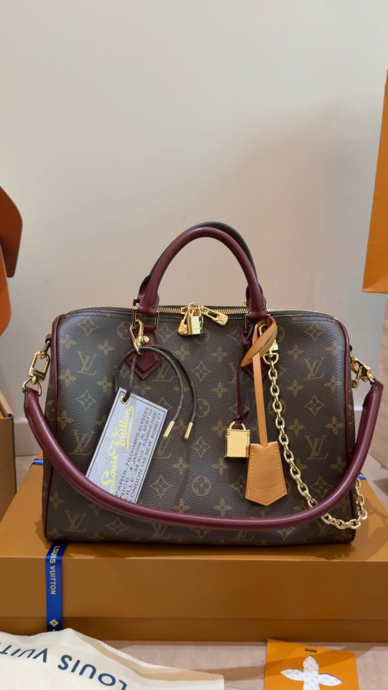 Louis Vuitton Speedy Monogram Canvas Burgundy Leather Replica