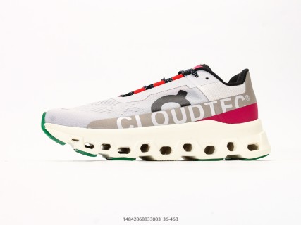 On Cloudmonster White Black Red Green Running Shoe