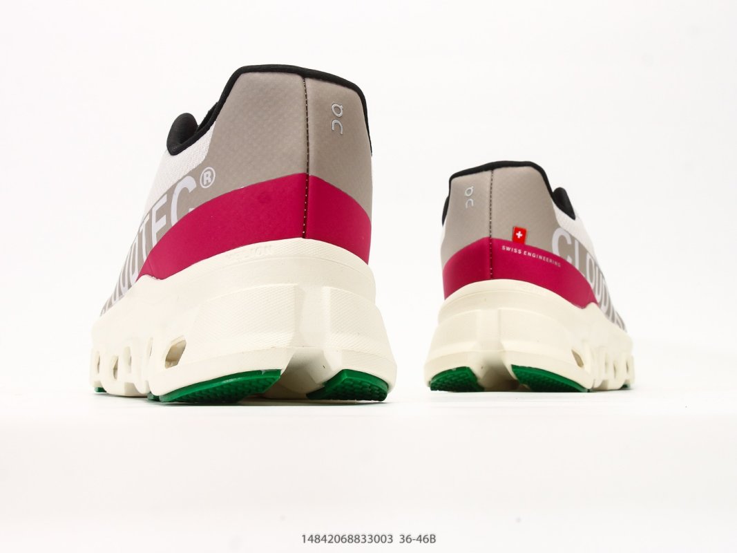 On Cloudmonster White Black Red Green Running Shoe view