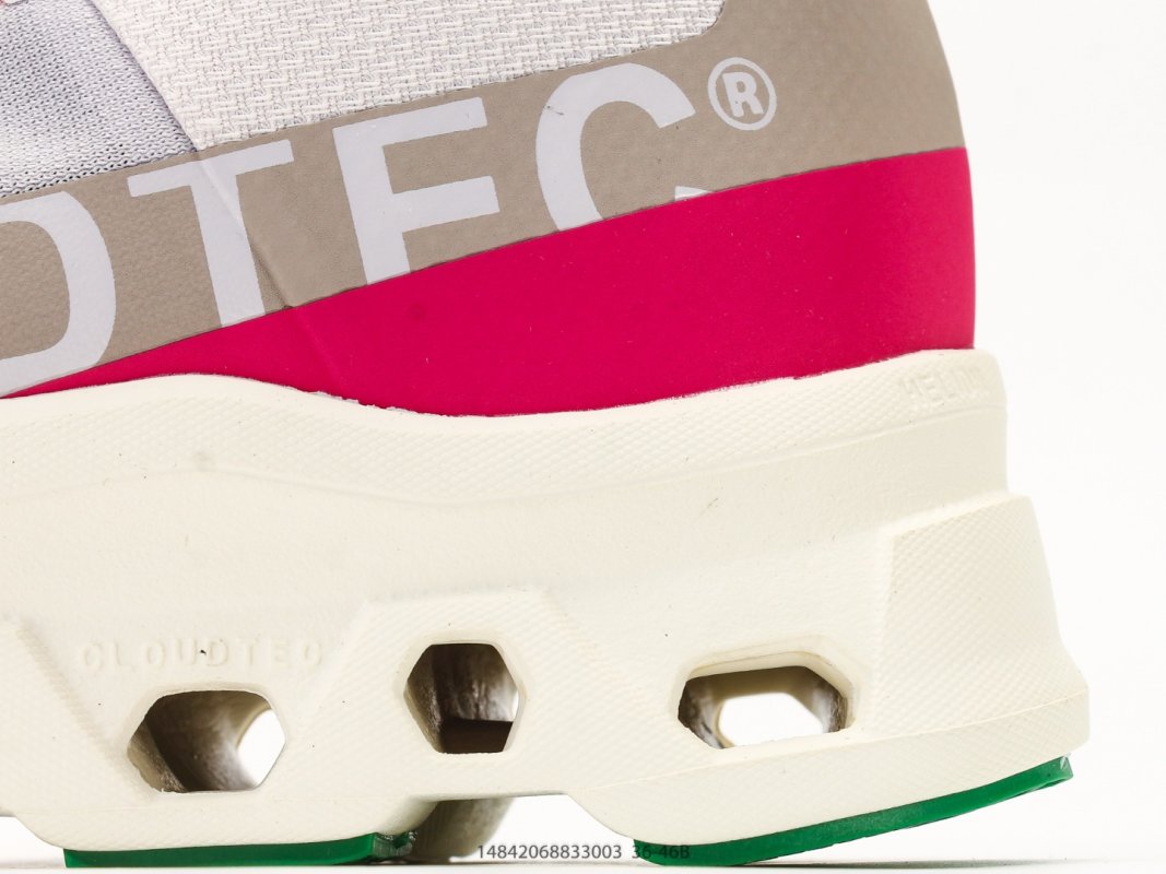 On Cloudmonster White Black Red Green Running Shoe view