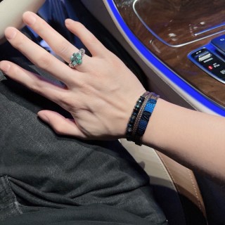 LV Monogram Leather Bracelet Set Blue Brown Adjustable view 4