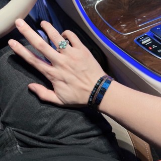 LV Monogram Leather Bracelet Set Blue Brown Adjustable view 7