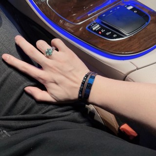 LV Monogram Leather Bracelet Set Blue Brown Adjustable view 9