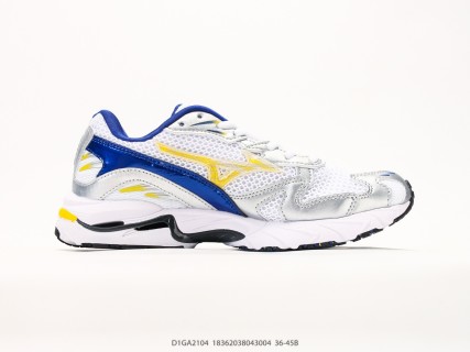 Mizuno Wave Rider 10 White Blue Yellow Running Shoe view 2