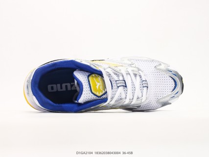 Mizuno Wave Rider 10 White Blue Yellow Running Shoe view 3