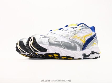 Mizuno Wave Rider 10 White Blue Yellow Running Shoe view 5