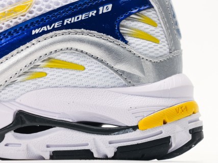 Mizuno Wave Rider 10 White Blue Yellow Running Shoe view 7