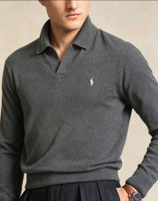 Ralph Lauren Classic Long Sleeve Polo Sweater Charcoal Grey