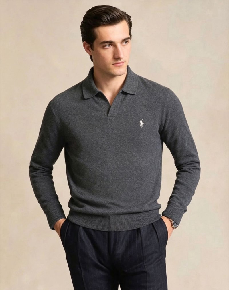 Ralph Lauren Classic Long Sleeve Polo Sweater Charcoal Grey view