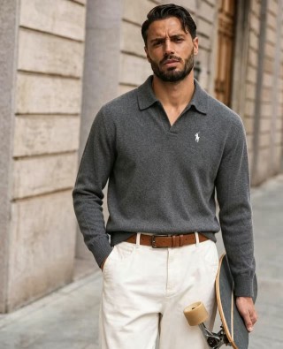 Ralph Lauren Classic Long Sleeve Polo Sweater Charcoal Grey view 5