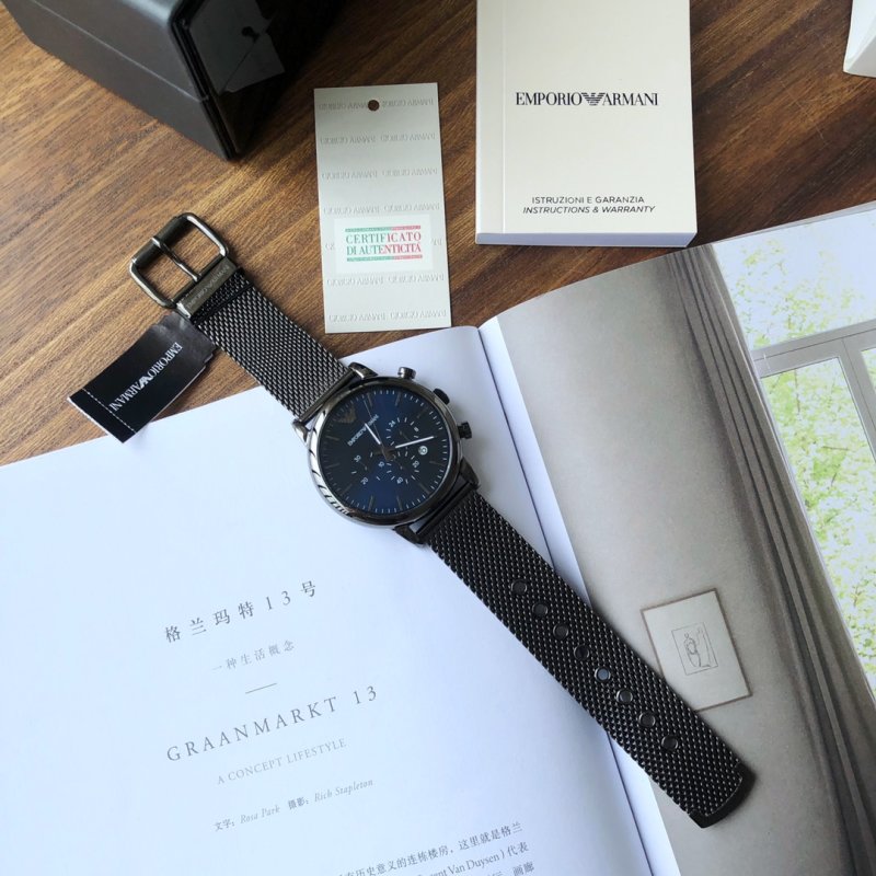 Armani AR1979 Deep Blue Steel Mesh Quartz Watch 43mm view