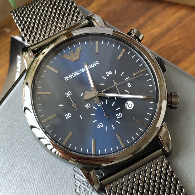 Armani AR1979 Deep Blue Steel Mesh Quartz Watch 43mm view