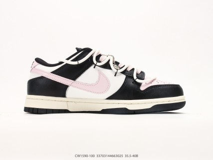 Nike Dunk Low Retro Black White Pink CW1590-100 view 2