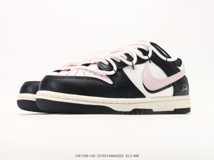Nike Dunk Low Retro Black White Pink CW1590-100 view 5