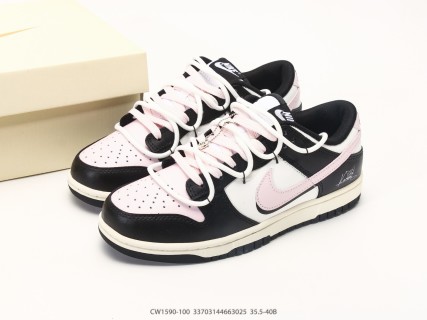 Nike Dunk Low Retro Black White Pink CW1590-100 view 9