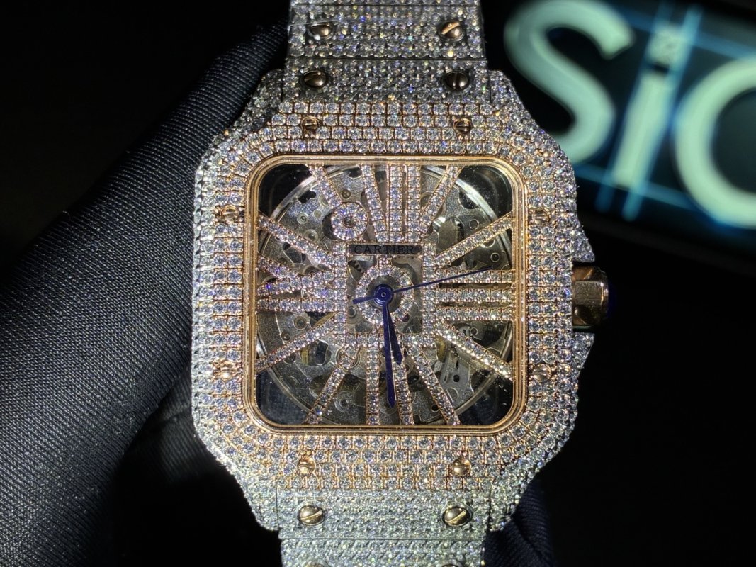 Cartier Santos Full Diamond Moissanite Watch - D Color VVS view