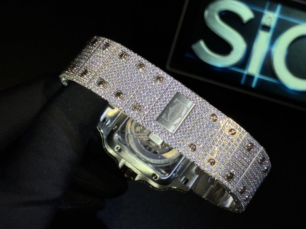 Cartier Santos Full Diamond Moissanite Watch - D Color VVS view