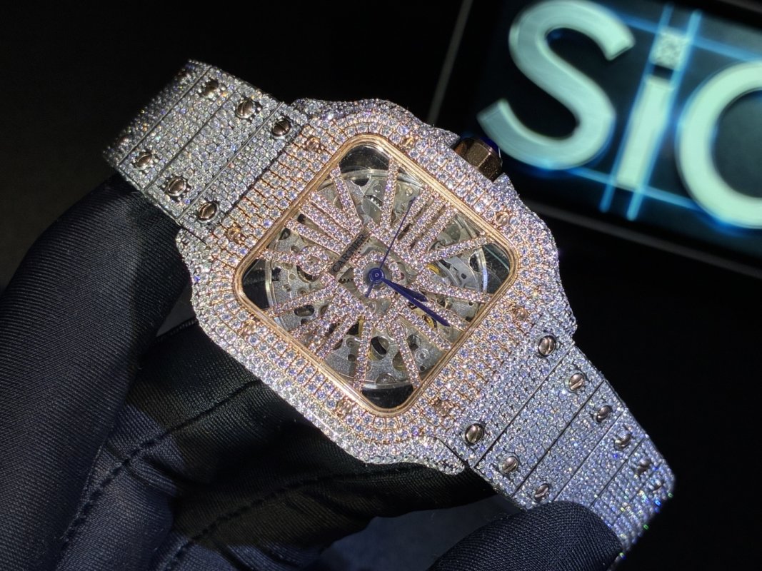 Cartier Santos Full Diamond Moissanite Watch - D Color VVS view