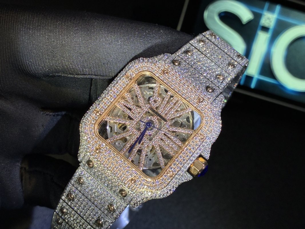 Cartier Santos Full Diamond Moissanite Watch - D Color VVS view