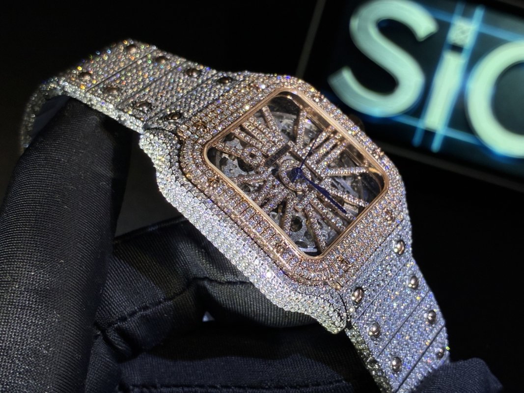Cartier Santos Full Diamond Moissanite Watch - D Color VVS view