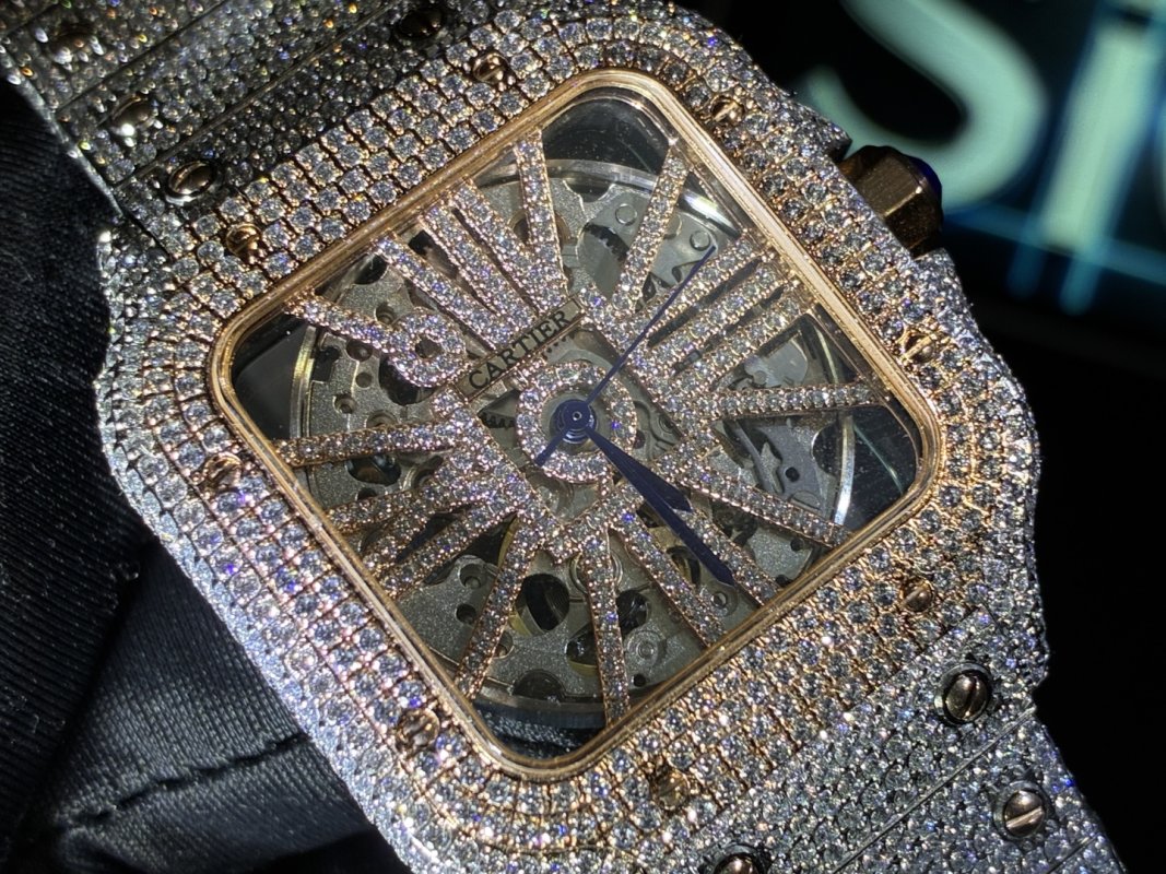 Cartier Santos Full Diamond Moissanite Watch - D Color VVS view