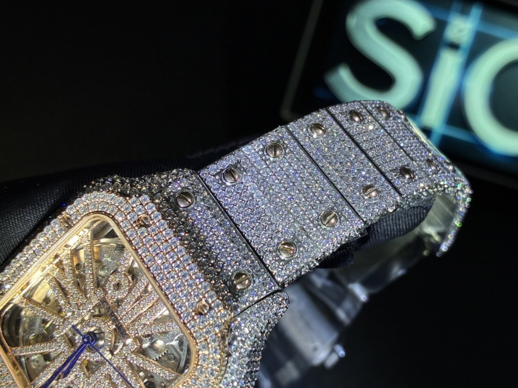 Cartier Santos Full Diamond Moissanite Watch - D Color VVS view
