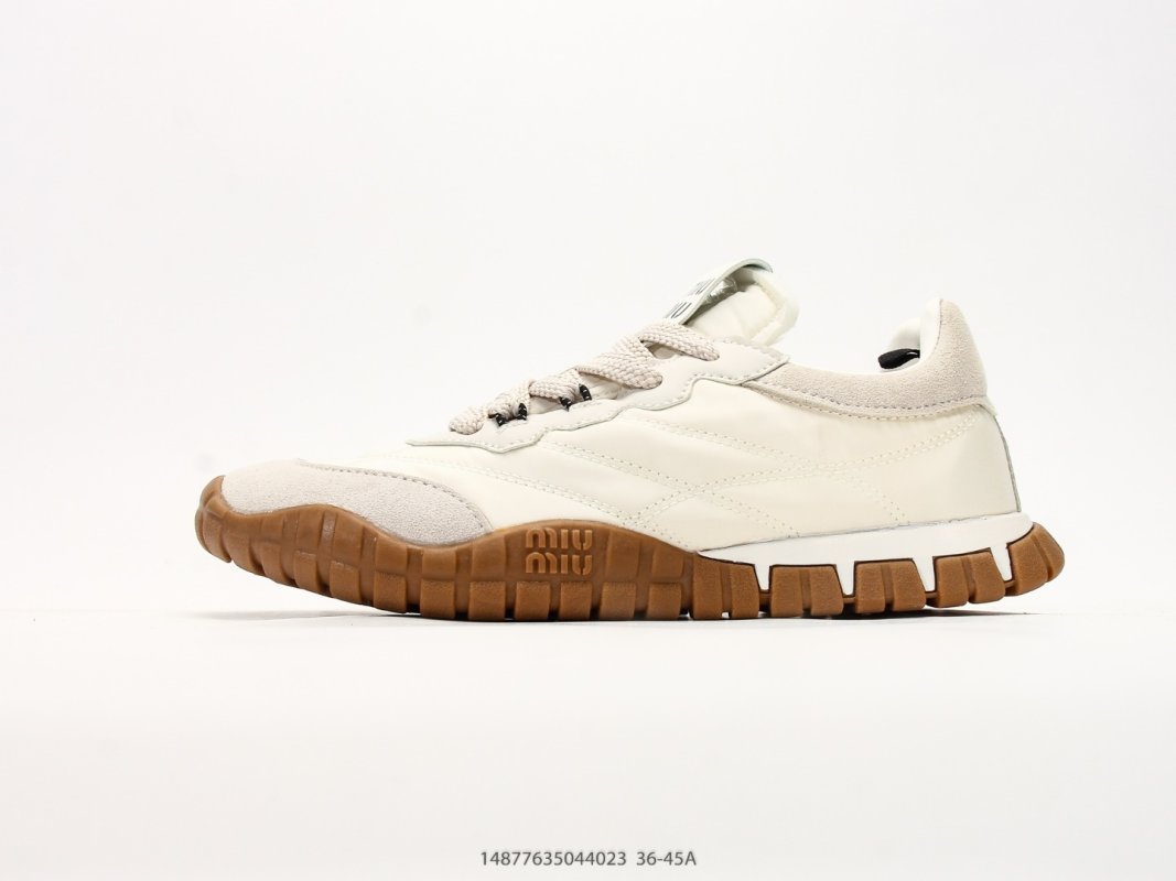 Miu Miu Tyre Low-Top Lace-Up Sneaker Cream Suede