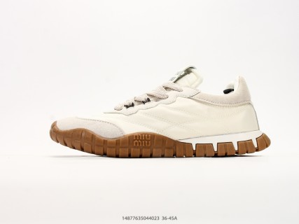 Miu Miu Tyre Low-Top Lace-Up Sneaker Cream Suede
