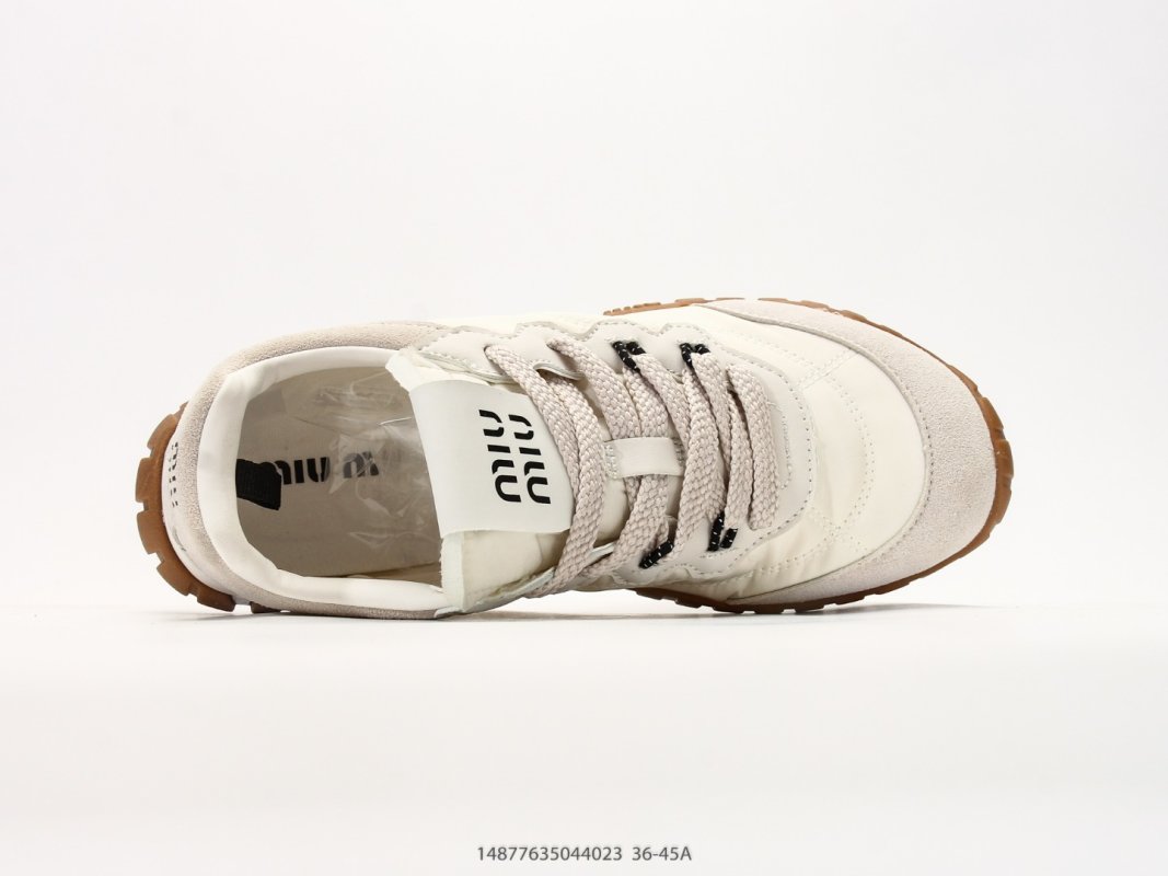 Miu Miu Tyre Low-Top Lace-Up Sneaker Cream Suede view