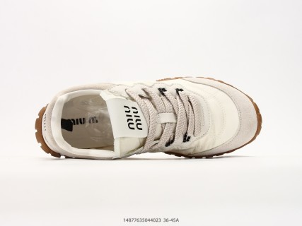 Miu Miu Tyre Low-Top Lace-Up Sneaker Cream Suede view 3